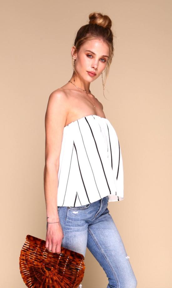  Merritt Charles 민소매 티셔츠 메릿 찰스 블로섬  화이트 바탕에 블랙 스트라이프 - MERRITT CHARLES