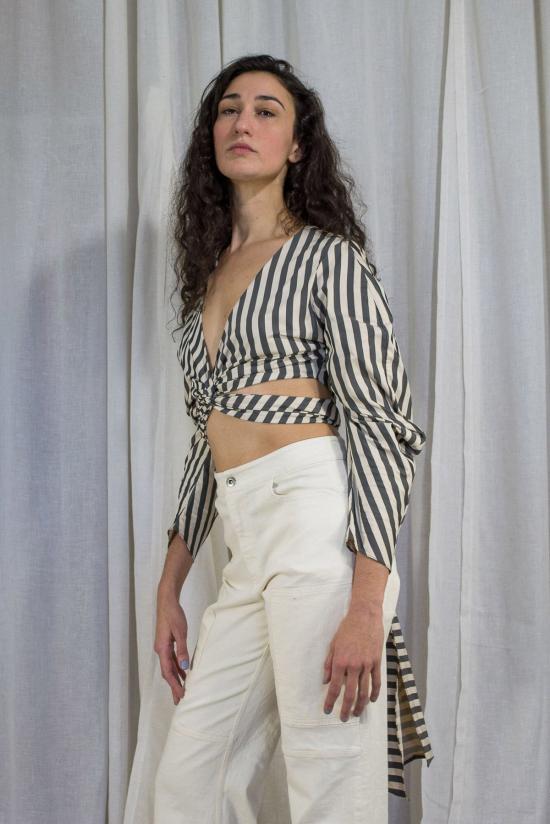  케흘러 오마지오 블라우스 칼레 스트라이프 랩탑 블랙 스트라이프 - KAHLER OMAGGIO