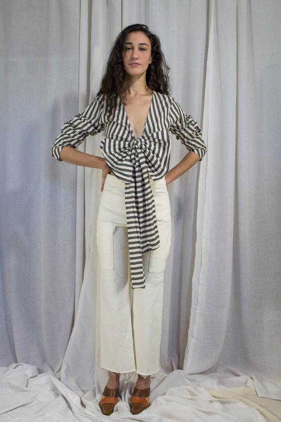  케흘러 오마지오 블라우스 칼레 스트라이프 랩탑 블랙 스트라이프 - KAHLER OMAGGIO