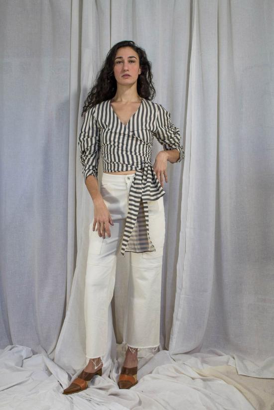  케흘러 오마지오 블라우스 칼레 스트라이프 랩탑 블랙 스트라이프