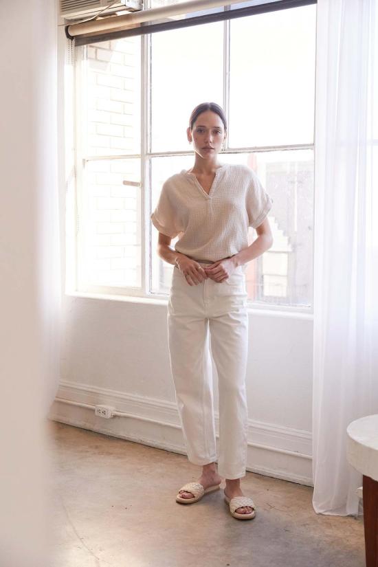  It Is Well L.A. 반팔 티셔츠 잇이즈웰 L.A. 오가닉 크링클드 만다린 탑 - OTHER BRANDS