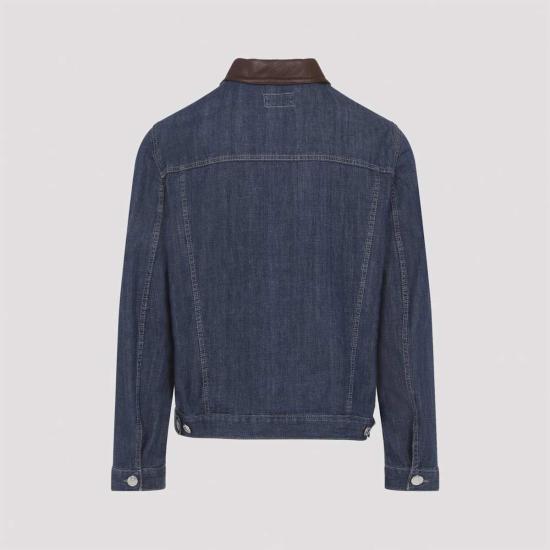  브루넬로 쿠치넬리 데님 자켓 가죽 칼라 재킷 데님 - BRUNELLO CUCINELLI