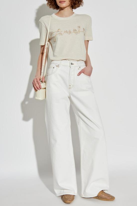  펜디 반팔 티셔츠 쉬머링 아플리케 베이지  티셔츠 - FENDI