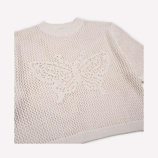  지지 니트웨어 반팔 티셔츠 버터플라이 코튼 니트 티셔츠 - GIGI KNITWEAR