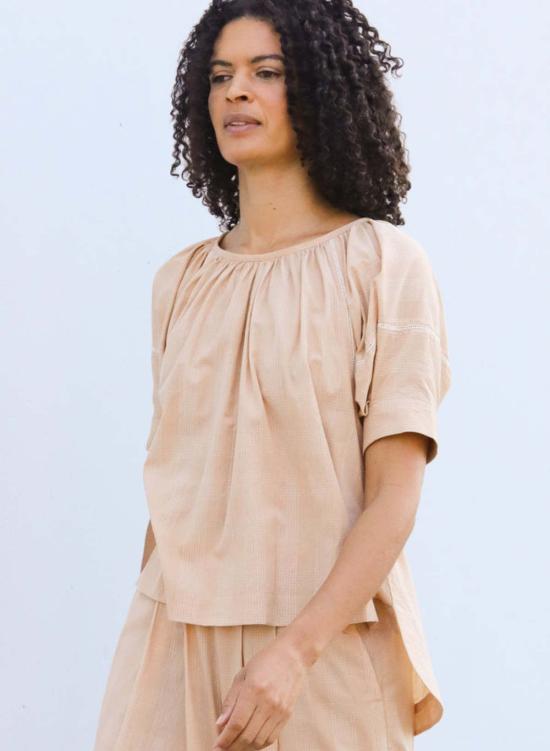  Seek Collective 반팔 티셔츠 Tanya Top Latte Plaid