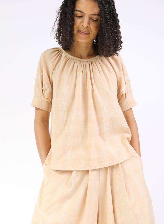  Seek Collective 반팔 티셔츠 Tanya Top Latte Plaid - OTHER BRANDS