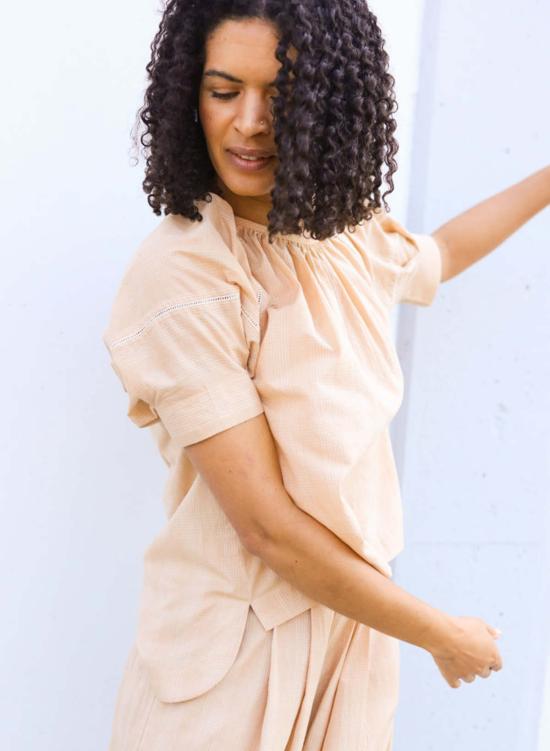  Seek Collective 반팔 티셔츠 Tanya Top Latte Plaid - OTHER BRANDS