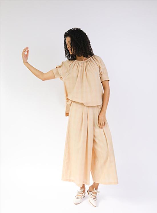  Seek Collective 반팔 티셔츠 Tanya Top Latte Plaid - OTHER BRANDS