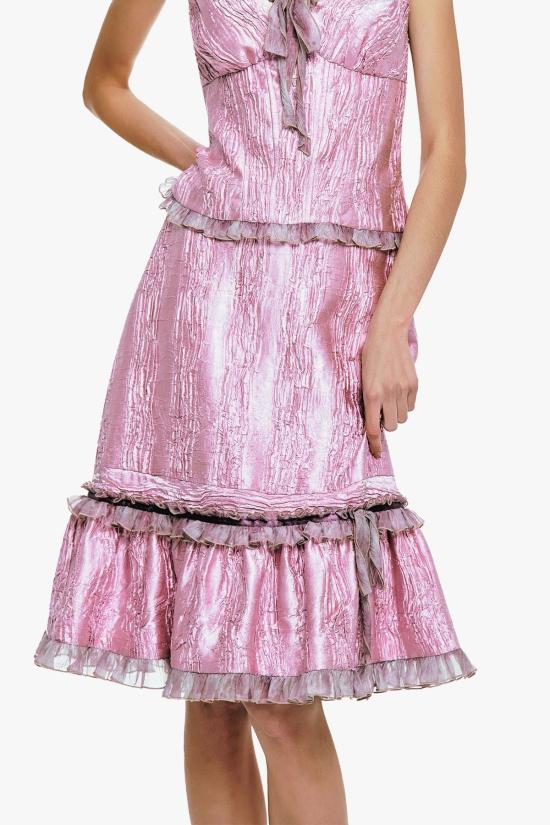  안나 수이 롱 스커트 안나수이 크러시드 새틴 러플 미디 스커트 - ANNA SUI