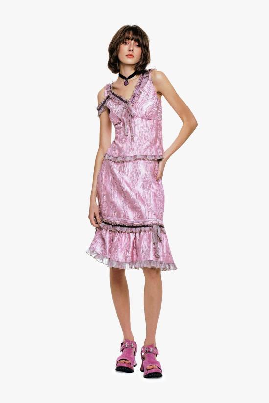  안나 수이 롱 스커트 안나수이 크러시드 새틴 러플 미디 스커트 - ANNA SUI