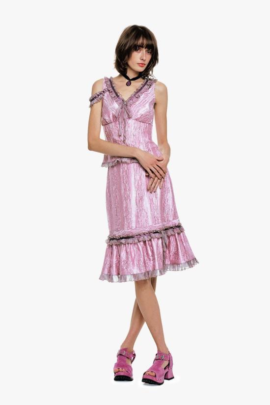  안나 수이 롱 스커트 안나수이 크러시드 새틴 러플 미디 스커트 - ANNA SUI