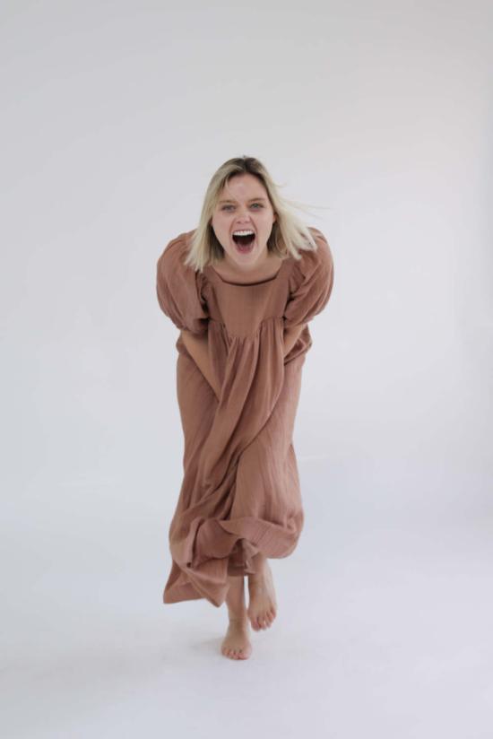  아멘테 롱 원피스 A Mente 볼륨 슬리브 미디 드레스 무스 - AMENTE