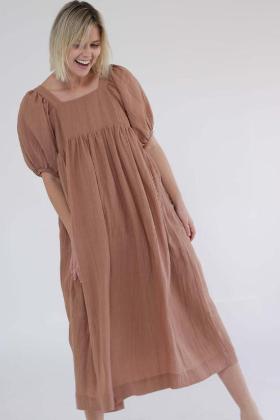  아멘테 롱 원피스 A Mente 볼륨 슬리브 미디 드레스 무스 - AMENTE