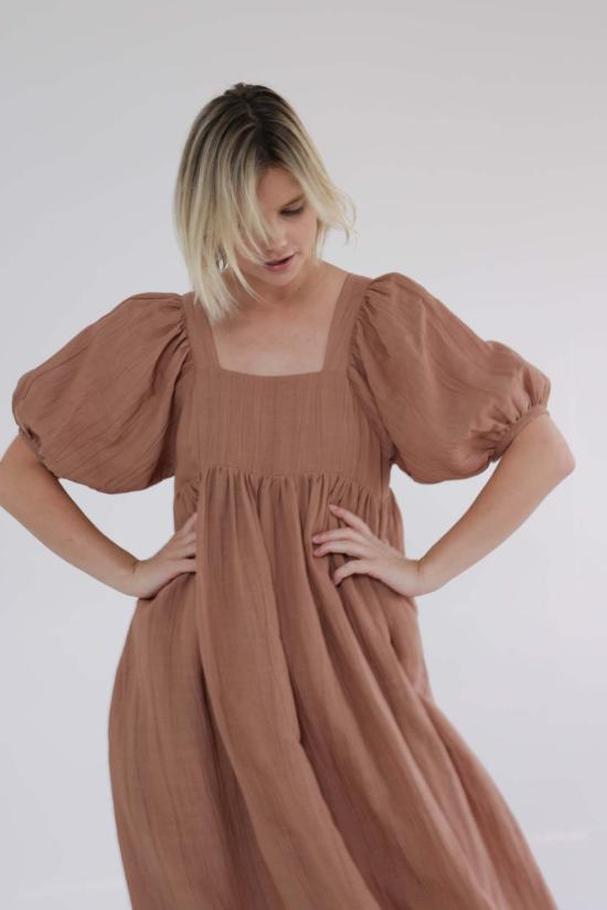  아멘테 롱 원피스 A Mente 볼륨 슬리브 미디 드레스 무스 - AMENTE