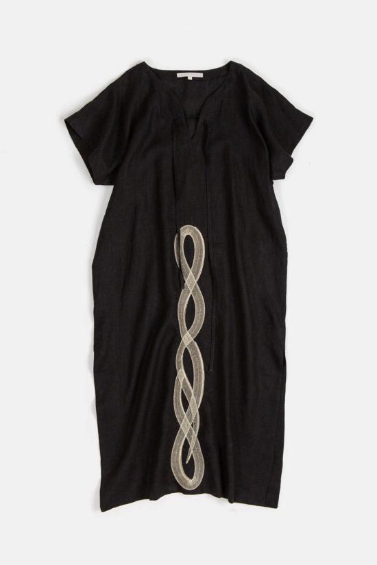  에리카 타노브 롱 원피스 Erica Tanov Girard 자수 카프탄 인 세르펜스 블랙 리넨 카프탄 - ERICA TANOV