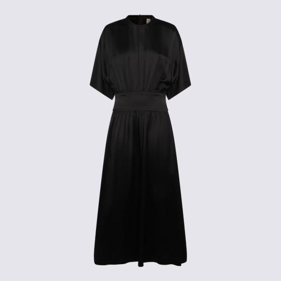  토템 롱 원피스 새틴 티셔츠 드레스 블랙