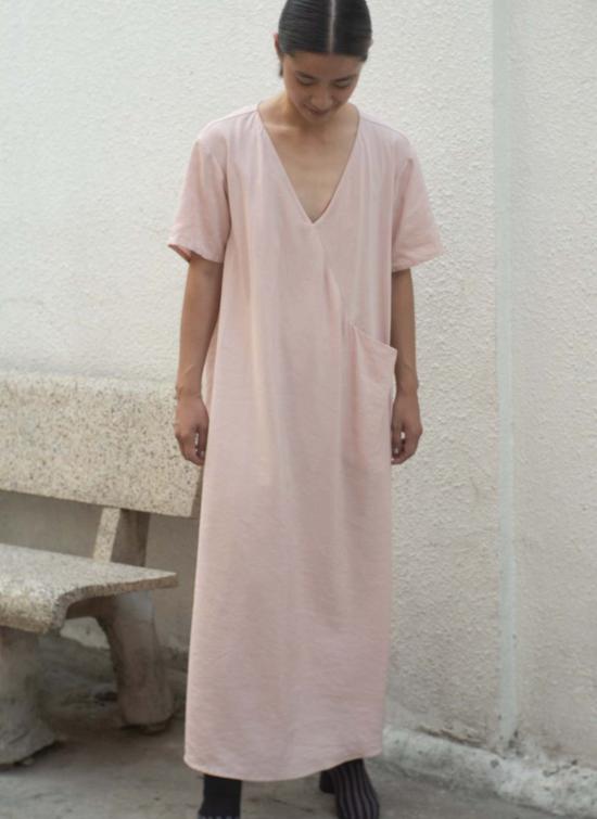  카렘 롱 원피스 Kaarem 망고 반팔 V 포켓 드레스 핑크 로즈 - KAAREM