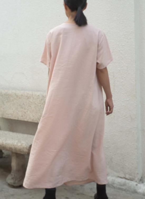  카렘 롱 원피스 Kaarem 망고 반팔 V 포켓 드레스 핑크 로즈 - KAAREM