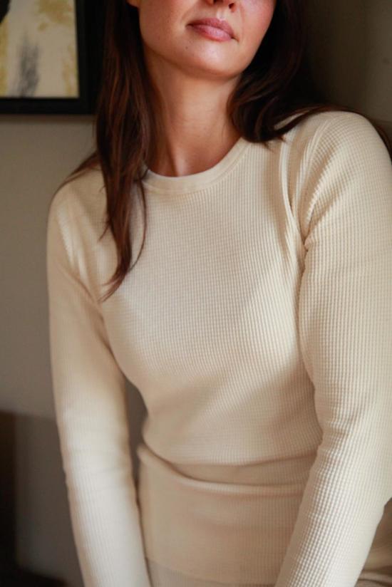  노블 긴팔 티셔츠 성인용 유기농 와플 탑 오트밀