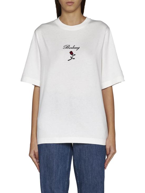  버버리 반팔 티셔츠 로고 자수 크루넥 티셔츠 (레인용) - BURBERRY