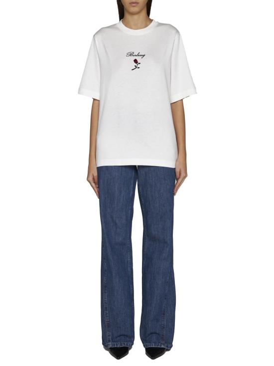  버버리 반팔 티셔츠 로고 자수 크루넥 티셔츠 (레인용) - BURBERRY