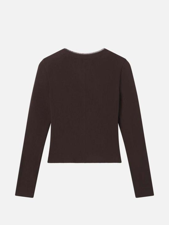  에볼럭시 긴팔 티셔츠 프레임 메쉬 트림 립 헨리 - EVOLUXXY