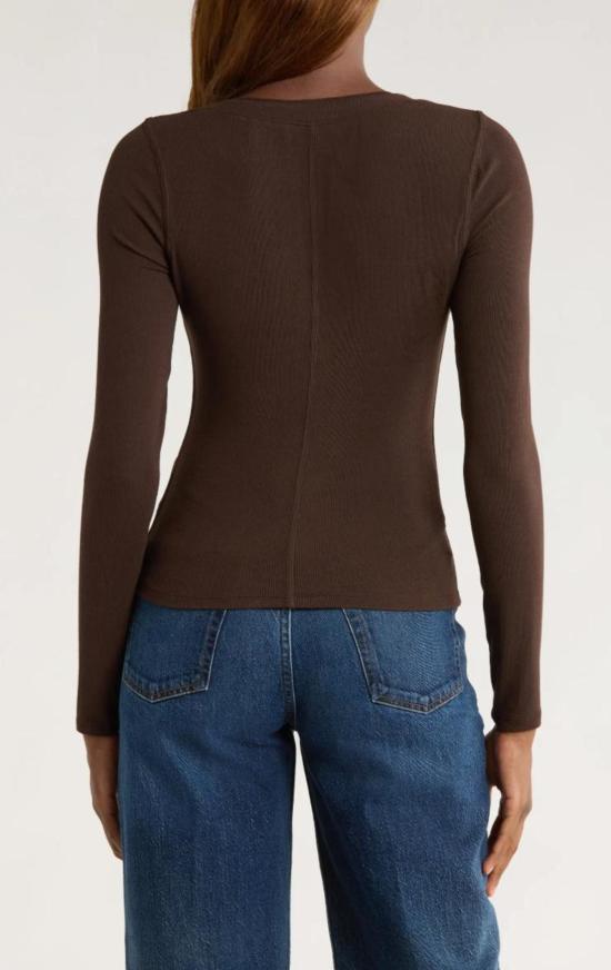  에볼럭시 긴팔 티셔츠 프레임 메쉬 트림 립 헨리 - EVOLUXXY