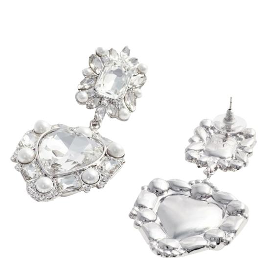  셀프 포트레이트 이어링 크리스탈 진주 하트 귀걸이 실버 - SELF PORTRAIT