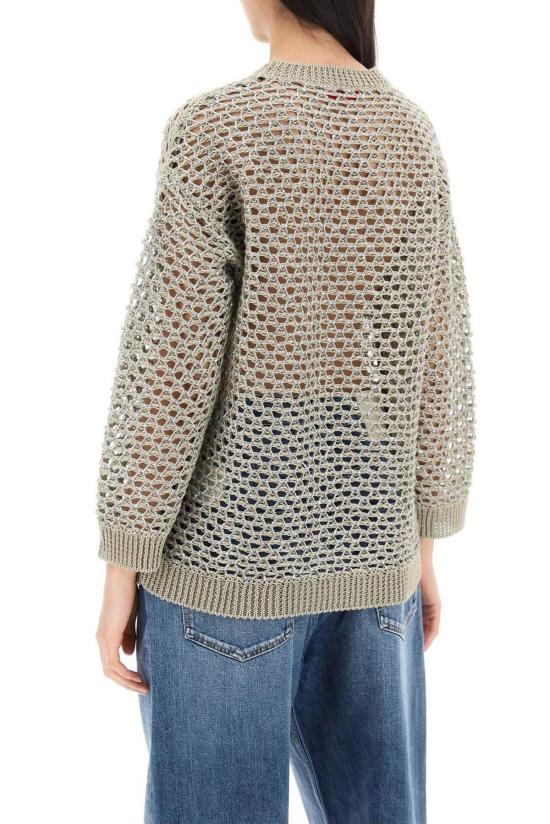  발렌티노 가라바니 스웨터 발렌티노 오픈 니트 스트레이트 헴 크루넥 점퍼 에크루/실버 - VALENTINO GARAVANI