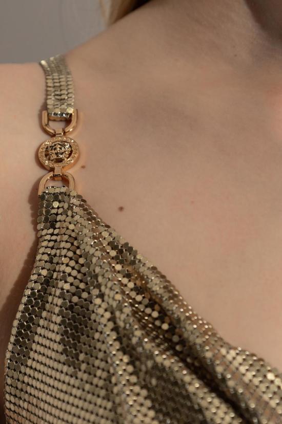  베르사체 숏 원피스 스팽글 스트랩 골드 드레스 - VERSACE