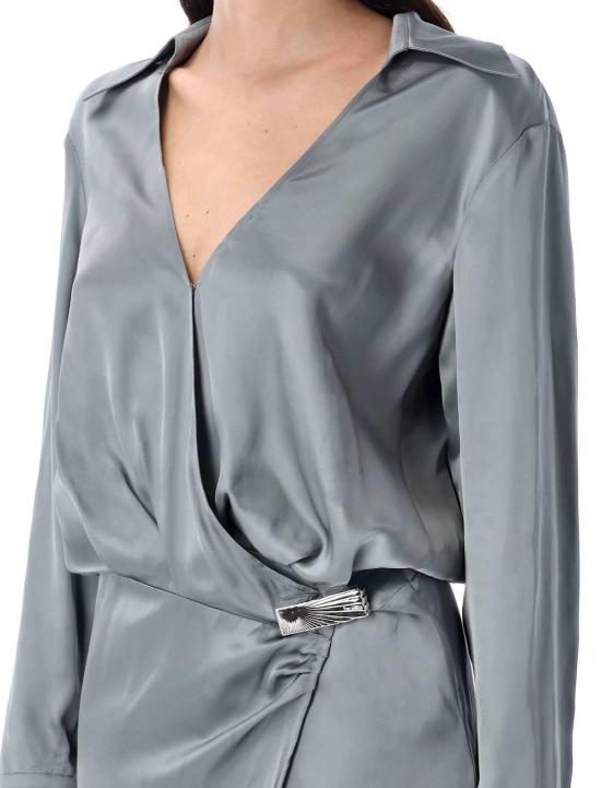  디 아티코 롱 원피스 아티코 새틴 롱 드레스 그레이 블루 - THE ATTICO