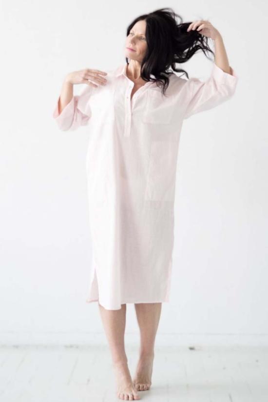  Salua Lingerie 라운지 웨어 살루아 란제리 오버사이즈 버튼다운 롱 슬립 셔츠 핑크 - OTHER BRANDS