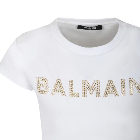  [키즈] 발망 트레이닝 상의 로고 라인스톤 아동용 티셔츠 (화이트) - BALMAIN