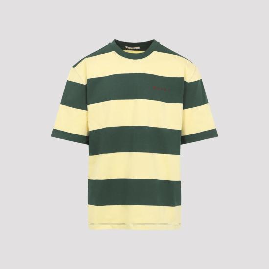  마르니 반팔 티셔츠 코튼 티셔츠 에메랄드 옐로우 - MARNI