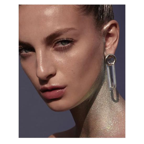  JANE D'ARENSBOURG 이어링 제인 다렌스버그 스털링 서클 타원형 투명 유리 - OTHER BRANDS