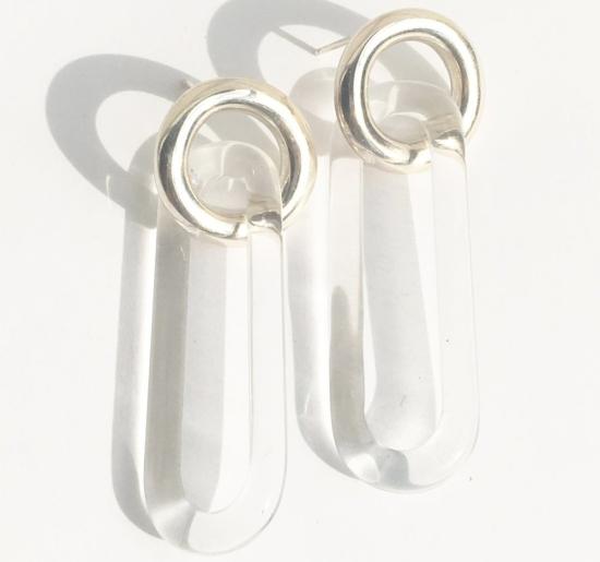  JANE D'ARENSBOURG 이어링 제인 다렌스버그 스털링 서클 타원형 투명 유리 - OTHER BRANDS