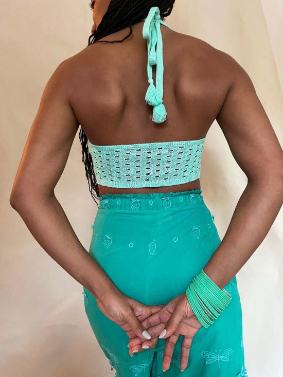  아바카시 민소매 티셔츠 니트 오픈워크 홀터 탑 - ABACAXI