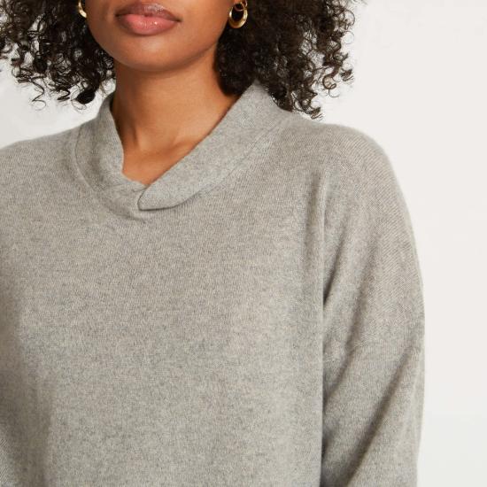  산티클레르 터틀넥 산티클러 파라 트위스트 넥밴드 캐시미어 스웨터 헤더 그레이 - SANTICLER