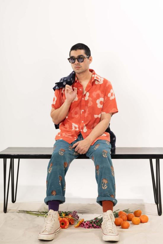  DUSHYANT. 반팔 셔츠 두샨트. '더 포크' 반팔 셔츠, 핸드 블록 프린트 - DUSHYANT