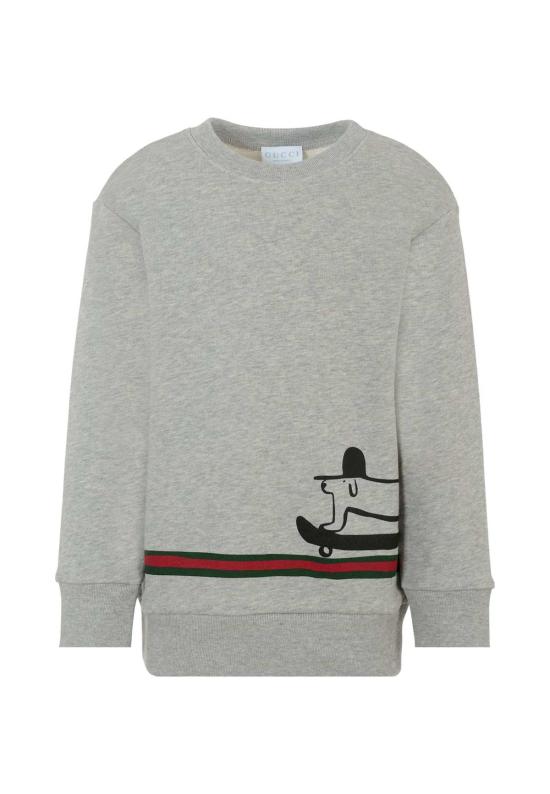  [키즈] 구찌 풀오버 강아지 그림이 있는 아동용 회색 스웨트셔츠