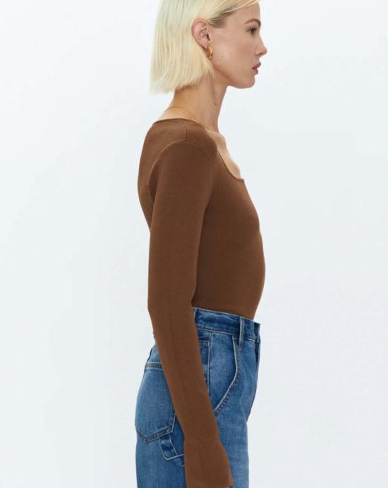  피스톨라 바디수트 티셔츠 제니 롱 슬리브 스퀘어넥 끈 팬티 바디수트 새들 - PISTOLA