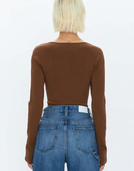  피스톨라 바디수트 티셔츠 제니 롱 슬리브 스퀘어넥 끈 팬티 바디수트 새들 - PISTOLA