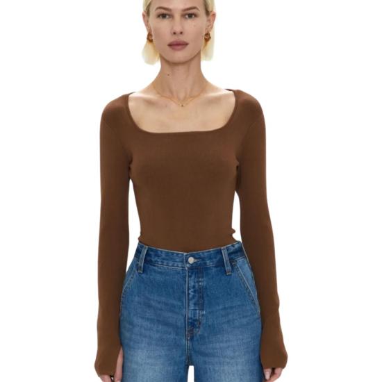  피스톨라 바디수트 티셔츠 제니 롱 슬리브 스퀘어넥 끈 팬티 바디수트 새들