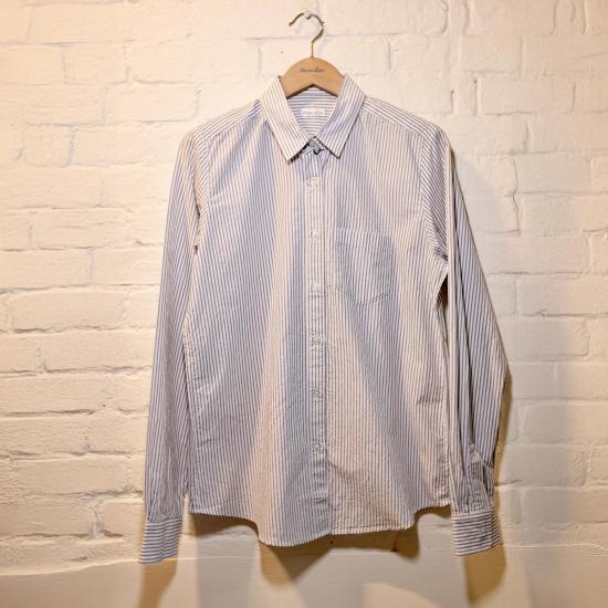 Steven Alan 셔츠 스티븐 앨런 리버스 심 더블 블루 스트라이프 셔츠 - STEVEN ALAN