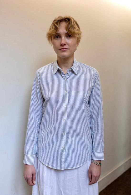  Steven Alan 셔츠 스티븐 앨런 리버스 심 더블 블루 스트라이프 셔츠