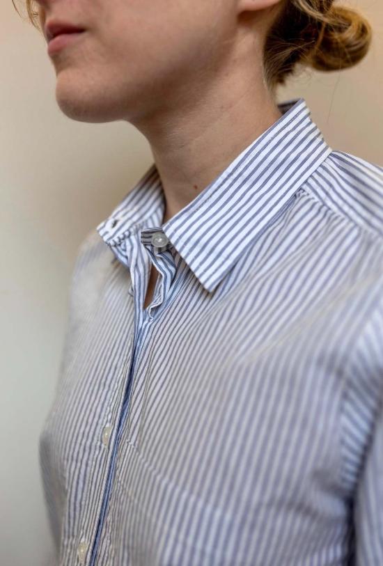  Steven Alan 셔츠 스티븐 앨런 리버스 심 더블 블루 스트라이프 셔츠 - STEVEN ALAN