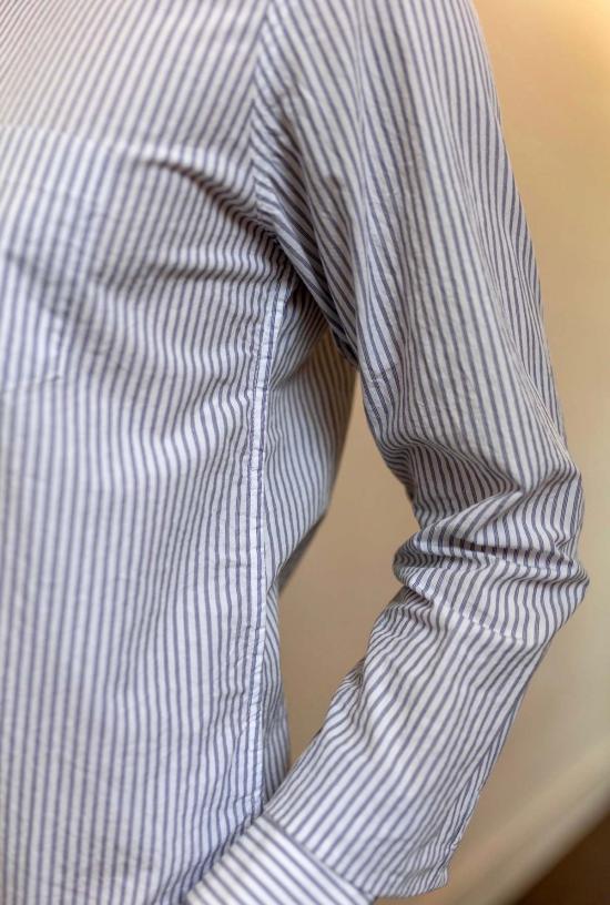  Steven Alan 셔츠 스티븐 앨런 리버스 심 더블 블루 스트라이프 셔츠 - STEVEN ALAN