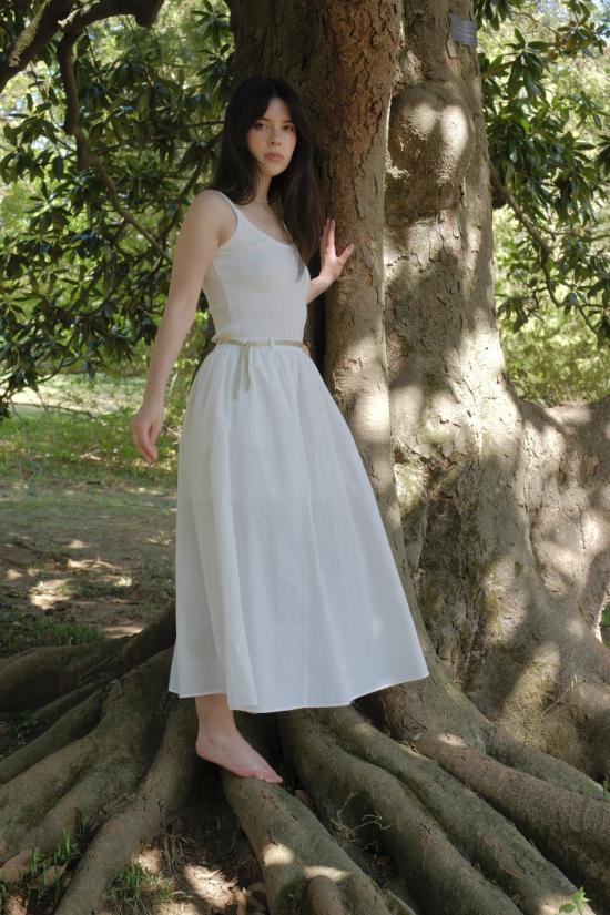  미정박 롱 스커트 미정 박 개더드 맥시 스커트 화이트