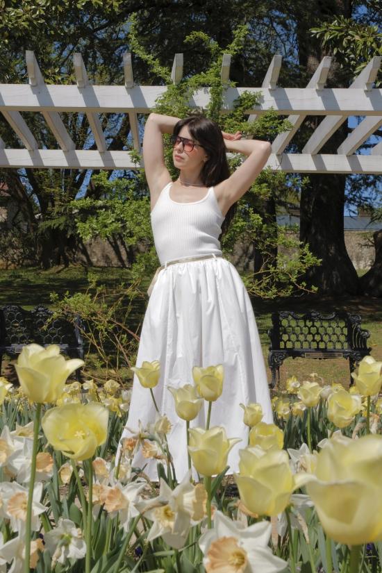  미정박 롱 스커트 미정 박 개더드 맥시 스커트 화이트 - MIJEONG PARK