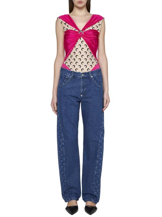  마린세르 바디수트 티셔츠 마린 세르 브이넥 슬리브리스 드레이프 보디수트 푸시아 - MARINE SERRE